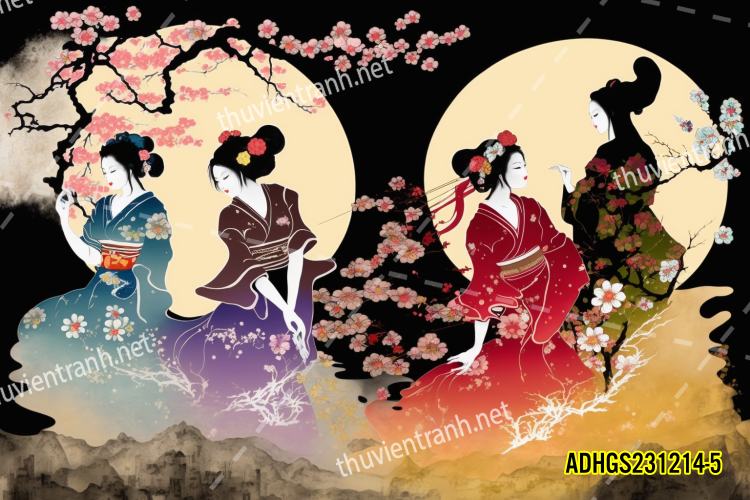 Tranh dán tường hoa cô gái Geisha Nhật Bản-ADHGS231214-5 - Kết quả tìm kiếm tranh tường